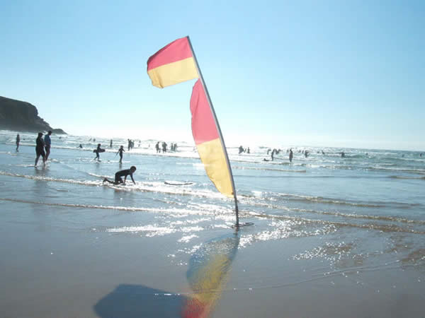 Lifeguard's flag at Mawgan Porth